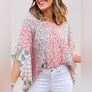 Women's New Leopard Print Dolman Sleeve top 2XL